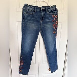 DRIFTWOOD Blue Skinny Jeans with Artistic Floral Design